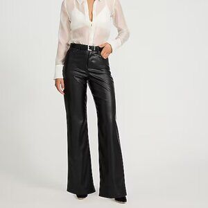 EXPRESS High Waisted Faux Leather Wide Leg Black Pant Size 4